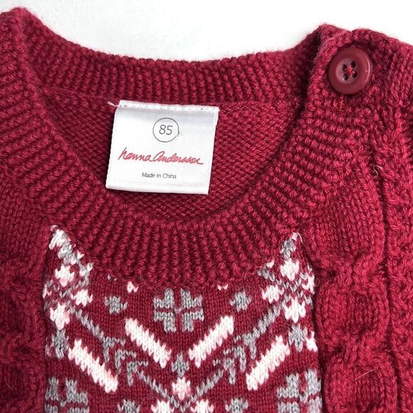 Hanna Andersson Short Sleeve Fair Isle Knit Sweater Burgundy Cotton Wool Dress 2 - Picture 9 of 12